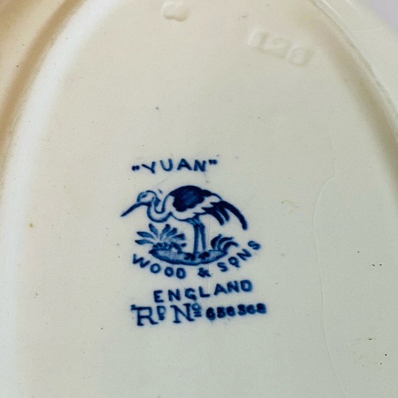 Antique Yuan Wood & Sons England Oval Deep Dish 10x7.25 Inches Blue & White - Picture 2 of 13